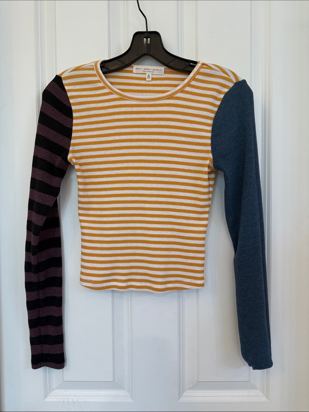 3/$30 Ribbed Striped Crewneck Top - Mustard & White